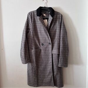 Hem & Thread Plaid Trench Coat with Black Collar